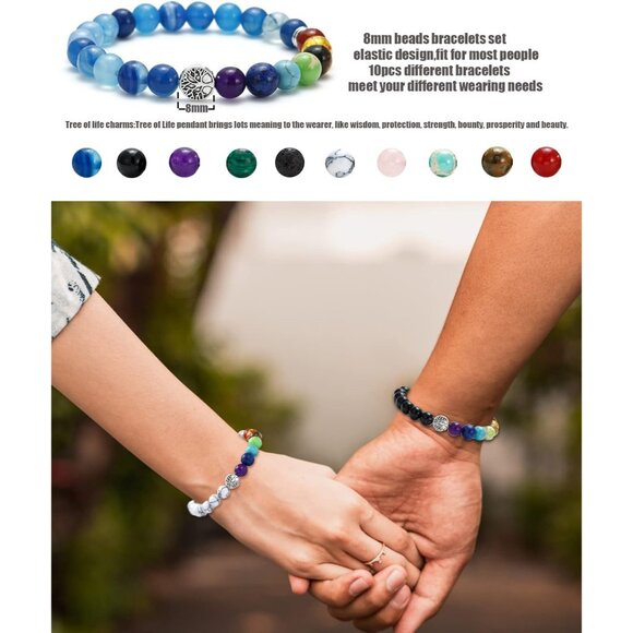 Charming 10PC Tree of Life Chakra Bracelets - Embrace Positive Energy & Healing - Picture 2 of 7